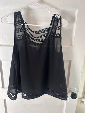 Black Lace-Trim Chiffon Tank Top - Women